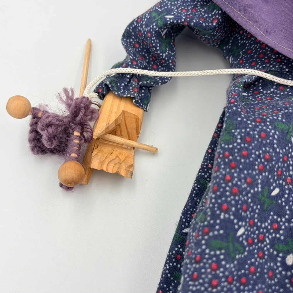 Vintage Marionette Puppet Folk Art Doll Blue‎ Floral Dress Wood Face